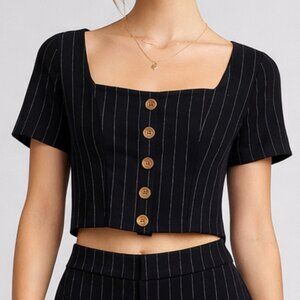 Hollister Black Pinstripe Button Front Crop Top | Women’s XS